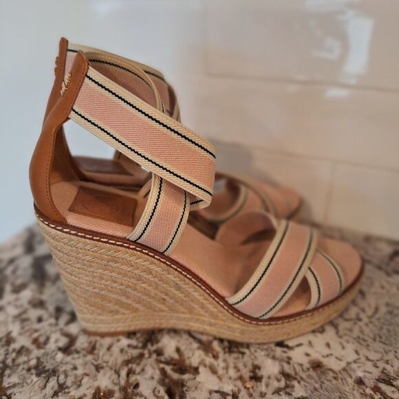 Tory Burch Frieda Platform Wedge‎ Espadrille Open Toe Sandals Heels  size 10M - Picture 3 of 12